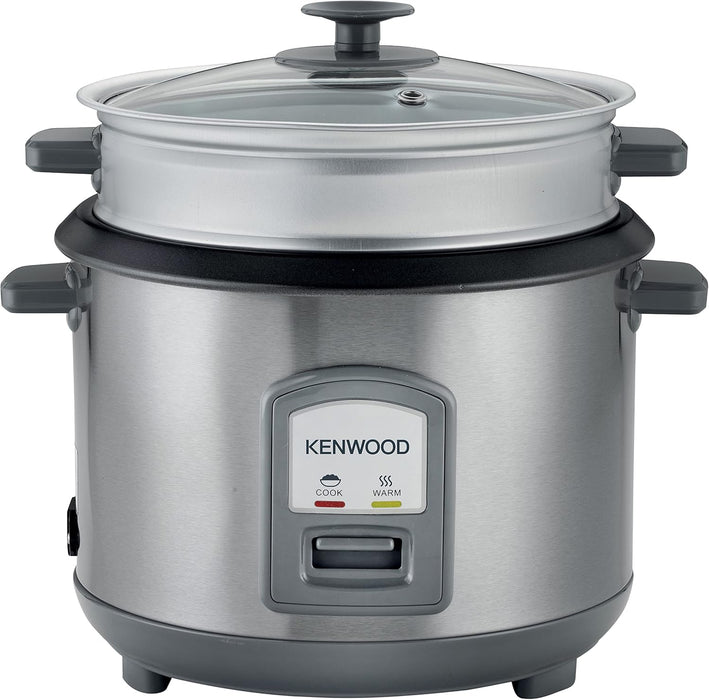 KENWOOD 2-in-1 Rice Cooker 1.8L 10-Cups Rice with Food Steamer Basket, Non-Stick Cooking Pot, Temepered Glass Lid, Warm/Cook Lights, Spatula Holder, Detachable Cord RCM44.000RD Red