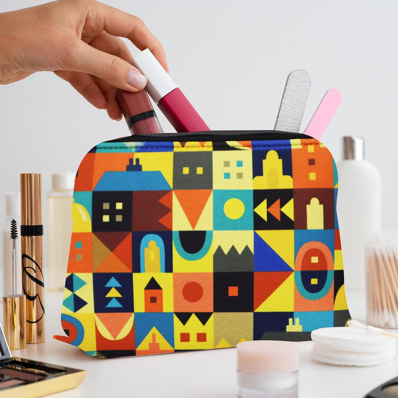 Tediline Makeup Bag With Padding - Zippered Cosmetic Bag, Printed Tribal Art Design - 8 X 5 Inches, Compact Travel Organizer for Makeup, Skincare, and Accessories