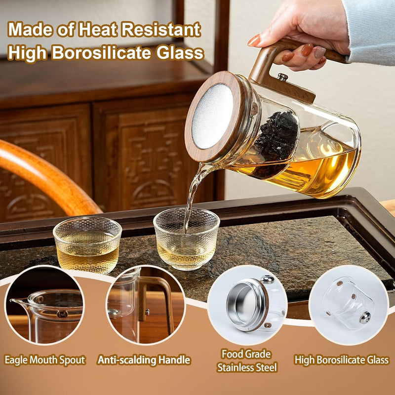 Angju Enchanti Tea Pot, Glass Teapot with Infuser, Magic Witchcraft Enchanted Tea Kettle with Strainer for Water Separation, Magical Push Control Tea Maker for Loose Leaf & Herbal Teas -600ML