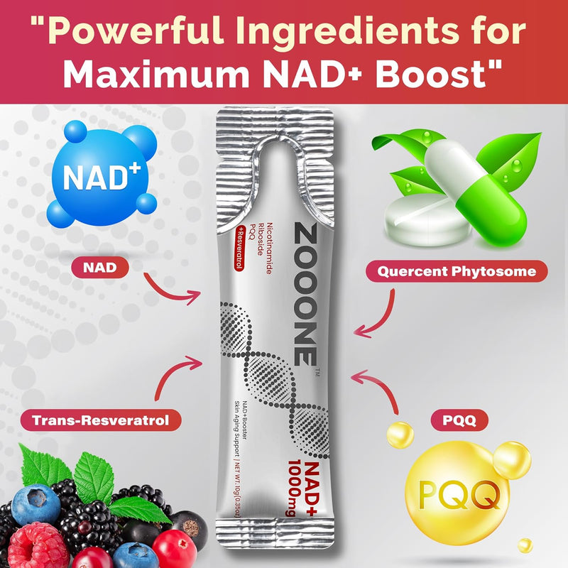 Zooone - NAD+ Supplement (30 Units), Nicotinamide Riboside & Premium Resveratrol, DNA Repair & Healthy Aging, Advanced NAD Supplement for Men & Women, Power Cell Energy
