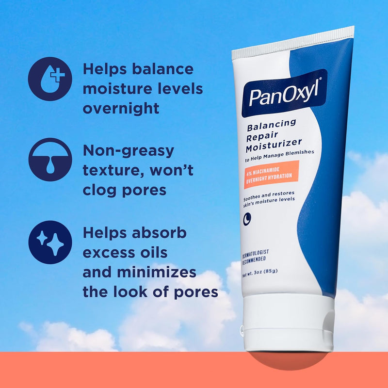 PM Balancing Repair Moisturizer with Niacinamide, Ceramides and Cica, Hydrating Face Moisturizer, Acne Prone Skin and Dry Skin, Non-Comedogenic Night Face Moisturizer, 3 oz - 3 Fl Oz (Pack of 1)