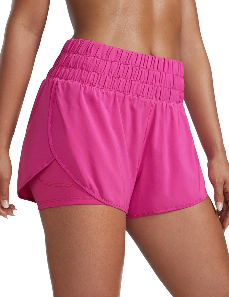 CRZ YOGA 2 in 1 High Waisted Running Shorts for Women 3" - Split Breathable Athletic Tennis Gym Workout Shorts with Pockets