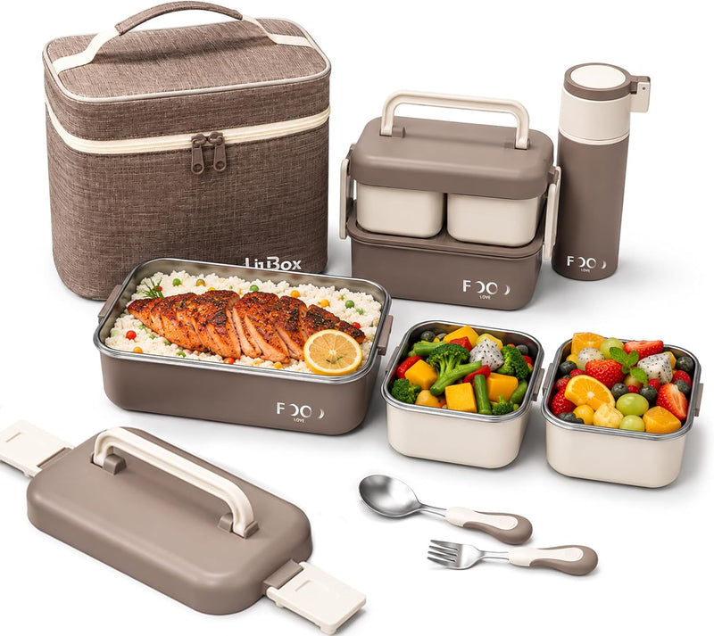 Bento Stainless Steel Lunch Box Set for Kids& Adult 1260ML Insulated Bento Box with Thermal Bag, Leakproof BPA Free Food Containers, Water Bottle & Spoon for School Office Travel