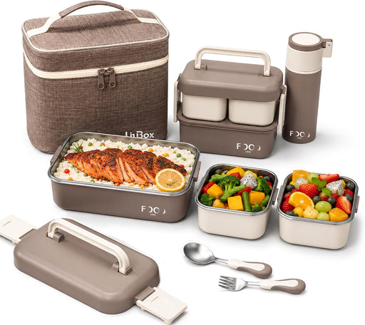 Bento Stainless Steel Lunch Box Set for Kids& Adult 1260ML Insulated Bento Box with Thermal Bag, Leakproof BPA Free Food Containers, Water Bottle & Spoon for School Office Travel