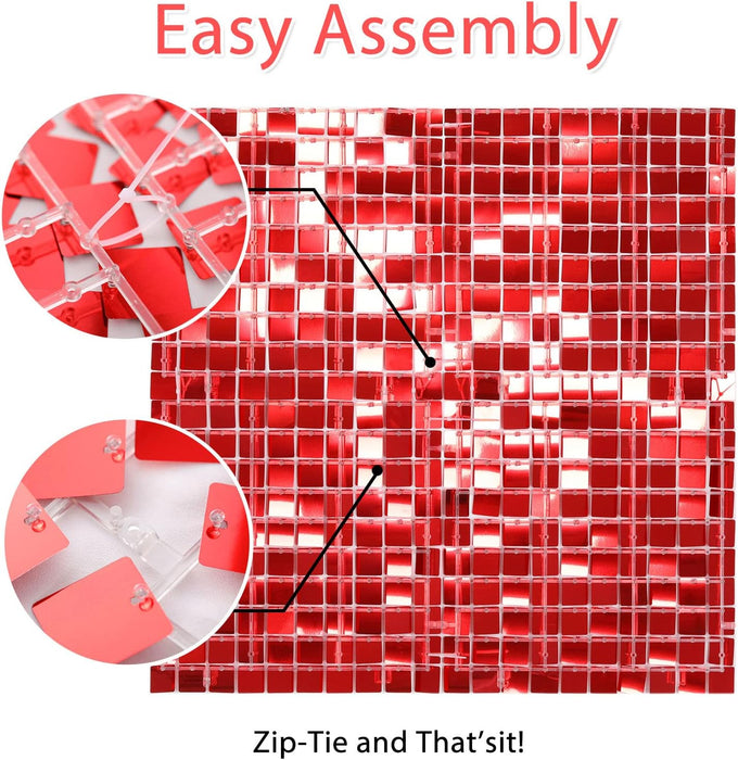 LuoluoHouse Red Shimmer Wall Panel Glitter Sequin Backdrop Panel of 24 Shiny Backdrop for Party Event Background Foil Back Drop