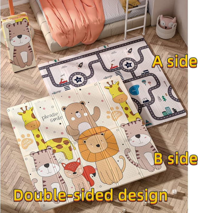 AM ANNA Foldable Baby Play Mat, 200 * 180 * 1.5 CM Extra Large Waterproof Activity Playmats for Babies,Toddlers, Infants, Play & Tummy Time, Foam Baby Mat for Floor,Indoor Outdoor Use (Please Smile)