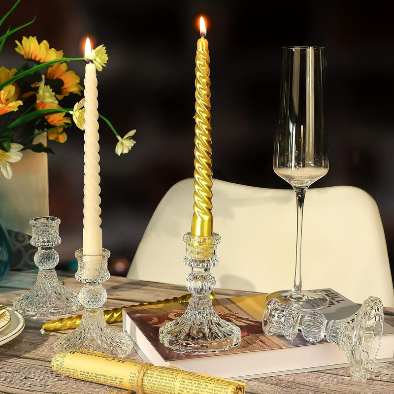 SuproBarware Clear Glass Candlestick Holders,8 pcs Set Include Taper Candle Holders and Stripe Candle Holders,Two Style for Formal Events, Wedding, Festival,Church, Party & Festival Decoration