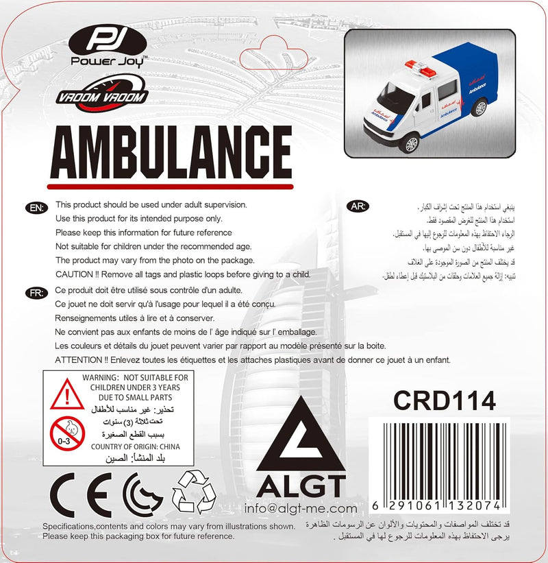 Power Joy Vroom Vroom Diecast Dubai Ambulance 1/43, Multicolor, Crd114