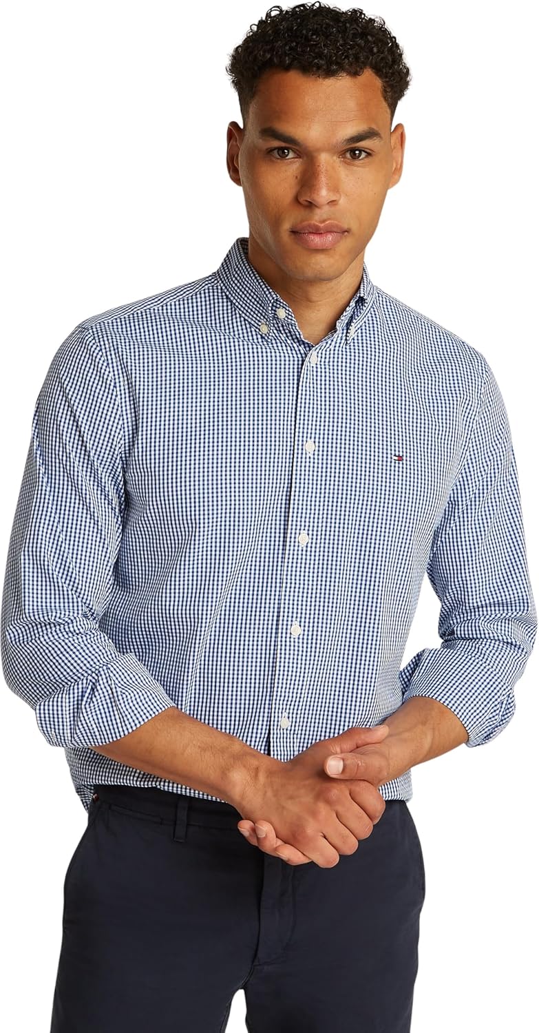 mens FLEX POPLIN GINGHAM RF SHIRT L/S Shirt - Wedge Blue / Optic White