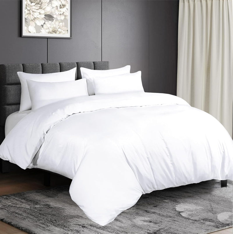 Premium 100% Egyptian Cotton Duvet Cover King 260x240cm with 2 Pillowcases, 300TC Percale Weave, Soft & Comfy Luxurious Hotel Quality Comforter Cover, All Season Bedding Set (White, King) - White Full/Double