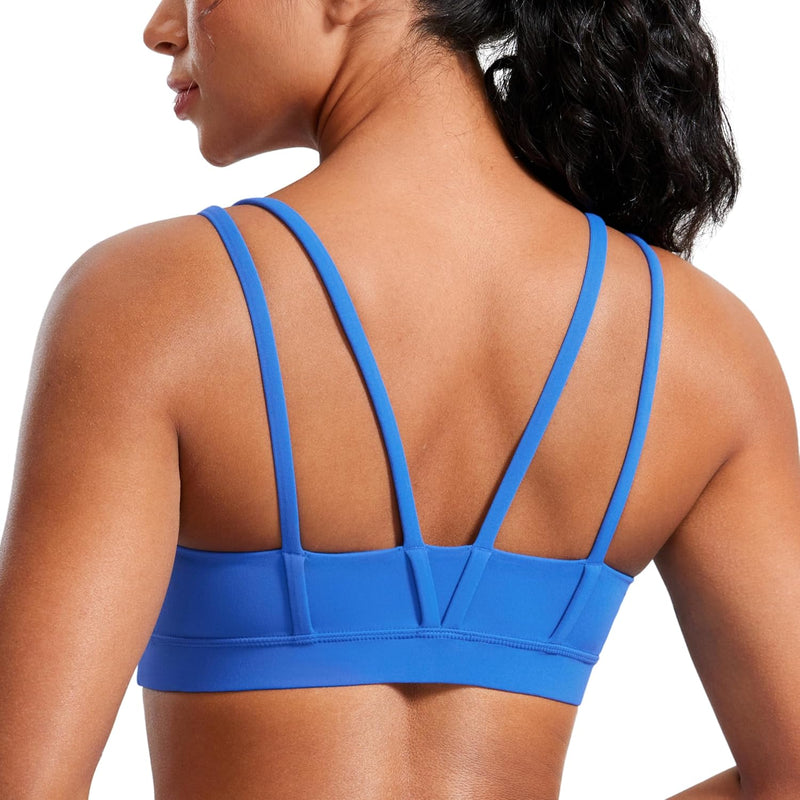 CRZ YOGA Softness Mold Butterluxe V Neck Sports Bras for Women - Workout Top Double Spaghetti Straps Wireless Yoga Clothes