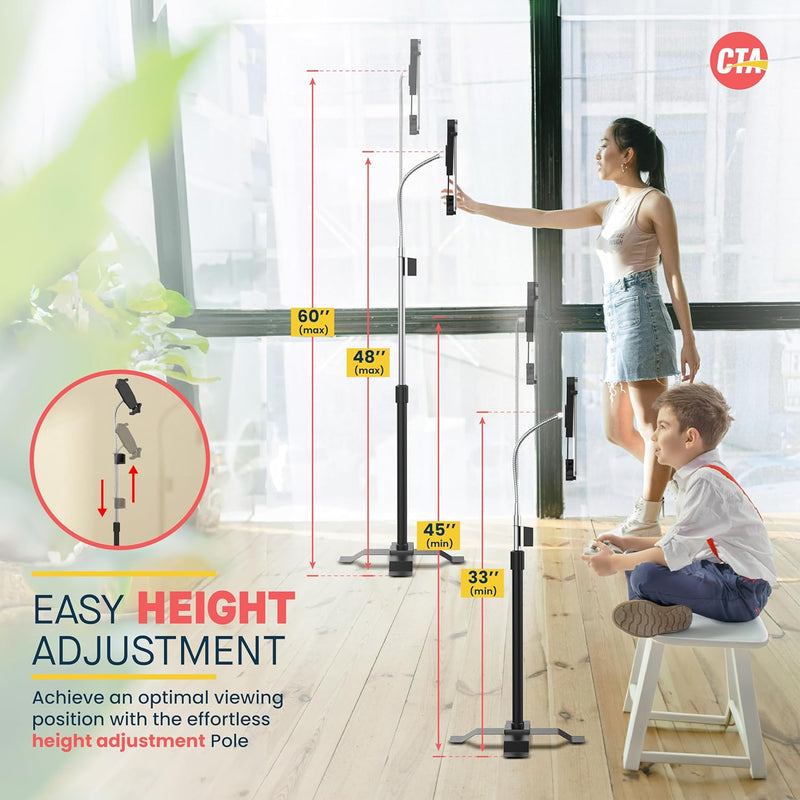 Gooseneck Floor Stand CTA Height-Adjustable Gooseneck Floor Stand with 360-Degree Rotation and Adjustable Pole for 7-13 Tablets Including iPad 7th/8th/9th Gen. 10.2, iPad Air 4 & More (PAD-AFS) - Non-Mobile