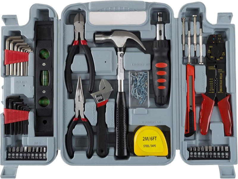 Stalwart 130-Piece Tool Set - Tool Kit With Hammer, Wrenches, Screwdriver, Pliers, and More - Hand Tools For Home Improvement Projects (Gray) - 130-Piece Set