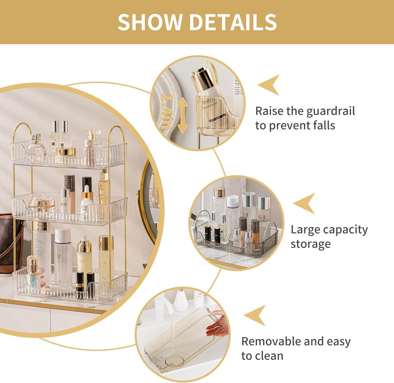 Makeup Organizer, Large Makeup Display Case, Waterproof and Dustproof Cosmetics Storage Display Box Case, Great for Bathroom (white)