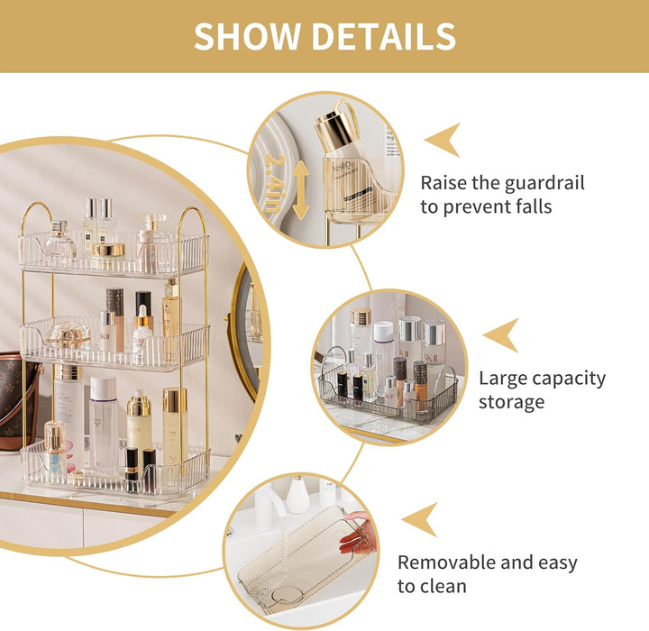 Makeup Organizer, Large Makeup Display Case, Waterproof and Dustproof Cosmetics Storage Display Box Case, Great for Bathroom (white)