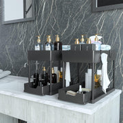 ItsyWorld Under Sink Organizer, 2 Tier Bathroom Cabinet Organizer with Sliding Basket, Multi-Purpose Under Sink Organizers and Storage for Bathroom Kitchen (4 Hooks) (Black)