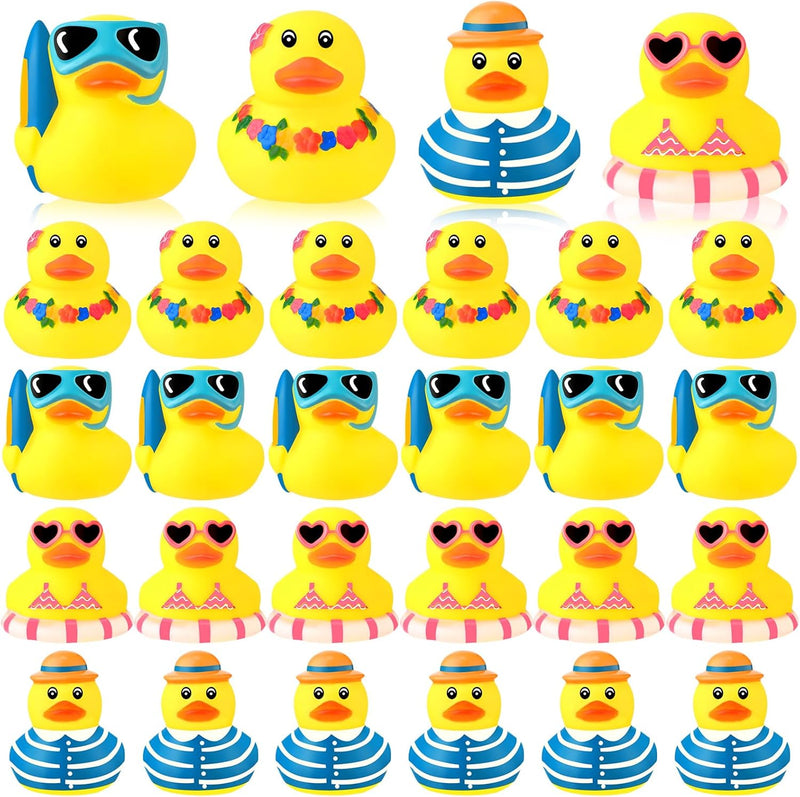 Honoson 72 Pcs Summer Beach Rubber Duckies Bulk Mini Rubber Duck Bath Toys Float Bathtub Ducky Cute Squeaky Rubber Ducky for Classroom Carnival Summer Birthday Baby Shower Party Favor