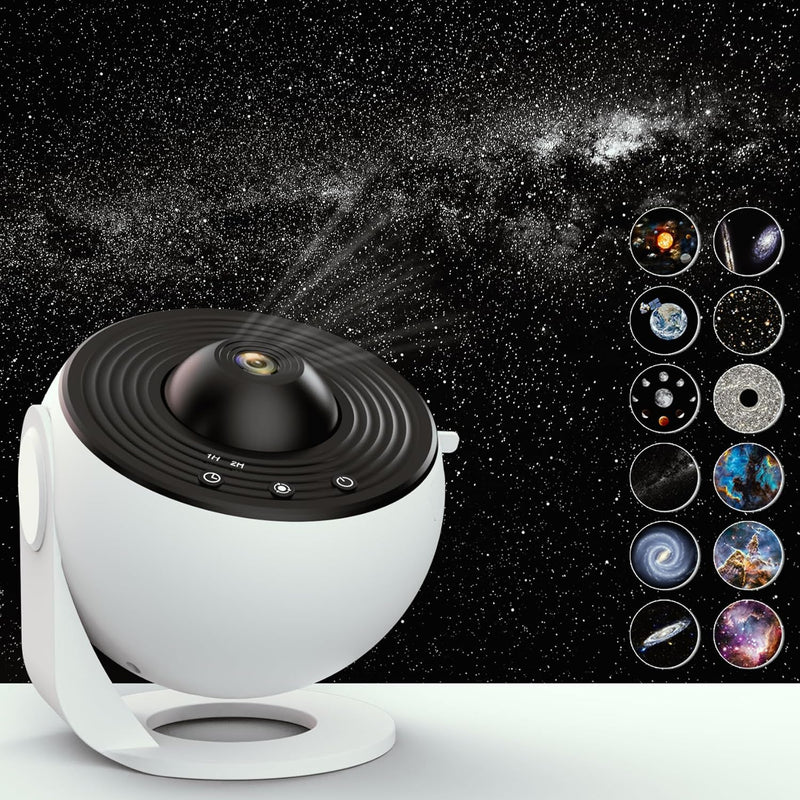Sunbox Star Projector,Planetarium Projector Galaxy for Bedroom,360 Degree Rotation Night Light with 4K Replaceable 12 Discs Large Projection Area Sky Kids Adults Gifts, White (BL-DQY02)