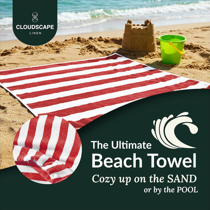 Cloud Scape Linen 2 Pcs Cabana Stripe Beach Towel Set, Oversized Soft Cotton Towel, Quick Dry and Highly Absorbent, Perfect for Beach, Picnic and Fitness, 76x152 cm, Blue