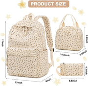 School Backpacks for Boys Girls Bookbag Teens Backpack Set Tote Shoulder Bag and Pencil Case - Corduroy- Floral Beige