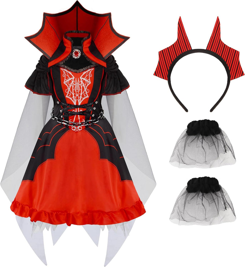 Spooktacular Creations Girls' Vampire Costume, Red Dark Vampire Dress, Halloween Dress-Up, Role Play and Costume Parties