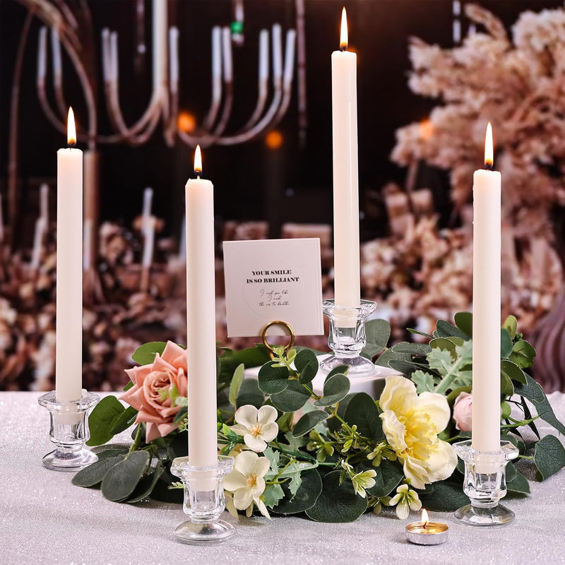 TERRIFI 12 Pcs Taper Candle Holders Set, Clear Glass Crystal Candlestick Holders, Ideal for Wedding Table Centerpieces and Home Decoration