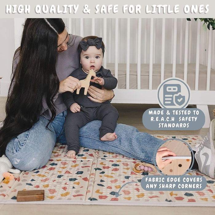 Bubba Bear Baby Mat Children's Mat Baby Play Mat 180 x 200 x 1 cm, Reversible and Non-Toxic Thick Foldable Waterproof Foam Children's Rug, Crawling Mat Play Rug (90 x 120 cm, Beige)