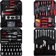 Toshionics Professional Tools Set 187 Pcs Mechanics Tool Kit with Sturdy Aluminum Trolley Wheel Case, Auto Mechanics Wrench Ratchet Socket Kit, Organizer Chest, General Household and Auto Toolkit