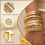 Gold Bangle Bracelets for Women, 14K Gold Plated Stackable Indian Bangles Set, Multi Layer Textured Chunky Boho Jewelry