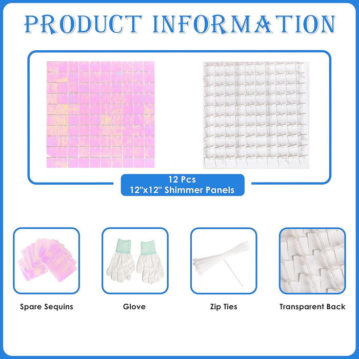 Kate Shimmer Wall Backdrop Iridescent Pink Square Sequin Wall Panel Backdrop Decor for Wedding, Anniversary, Birthday, Party, 12 Panels