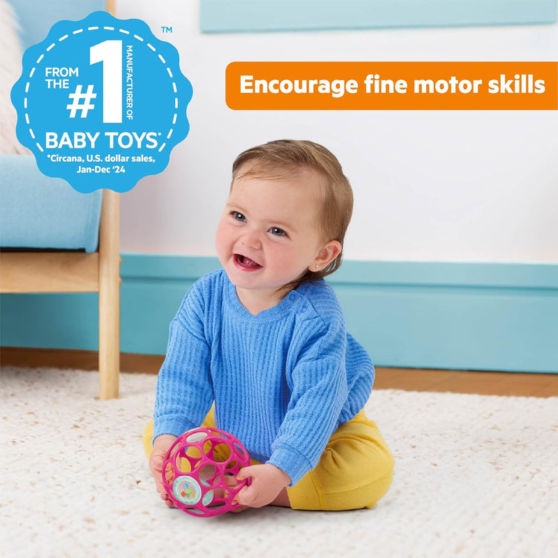 Bright Starts Oball Easy-Grasp Rattle BPA-Free Infant Toy in Teal, Age Newborn and up, 4 Inches - Pink