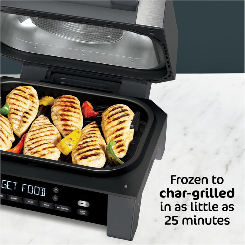 Ninja Foodi Smart XL 6-in-1 Indoor Grill with Air Fry, Roast, Bake, Broil, & Dehydrate, Foodi Smart Thermometer, 2nd Generation, Black/Silver, DG551ME, 2 Years Warranty