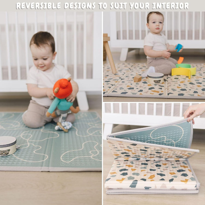 Bubba Bear Baby Mat Children's Mat Baby Play Mat 180 x 200 x 1 cm, Reversible and Non-Toxic Thick Foldable Waterproof Foam Children's Rug, Crawling Mat Play Rug (90 x 120 cm, Beige)