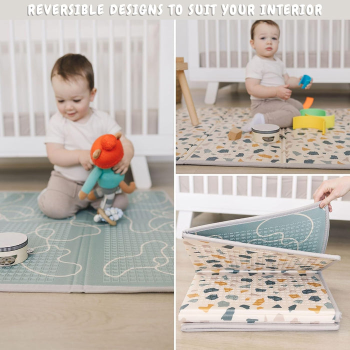 Bubba Bear Baby Mat Children's Mat Baby Play Mat 180 x 200 x 1 cm, Reversible and Non-Toxic Thick Foldable Waterproof Foam Children's Rug, Crawling Mat Play Rug (90 x 120 cm, Beige)