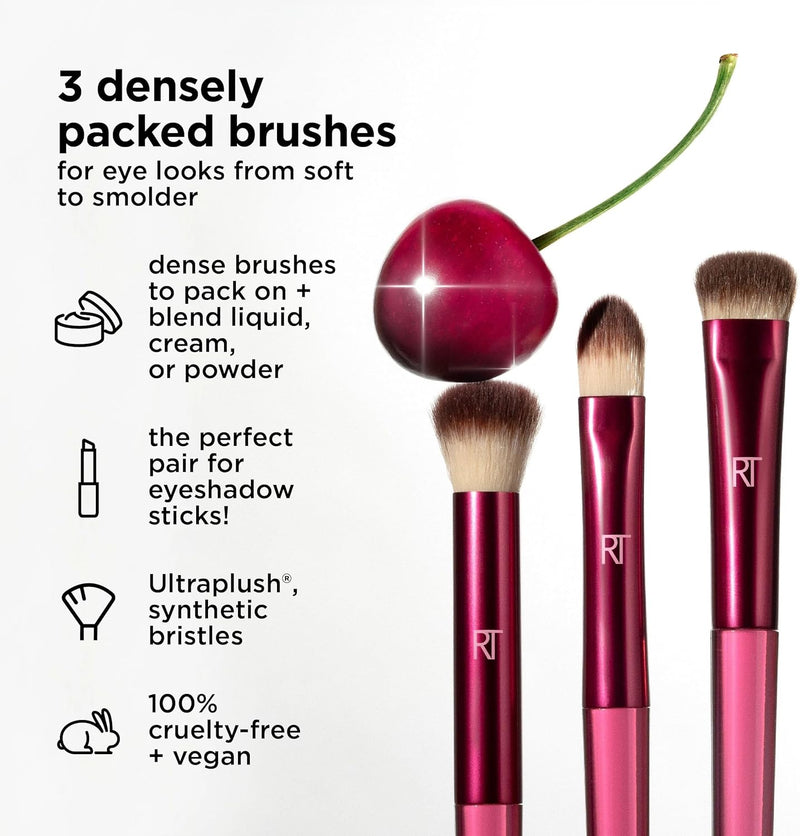 Real Techniques Cherry On Top MesmerEYES Brush Trio, Limited Edition Makeup Brush Set, Synthetic Bristles, Eyeshadow Blending Brushes, Vegan & Cruelty-Free, For Powder & Cream Shadow, 3 Piece Set - Brush Trio