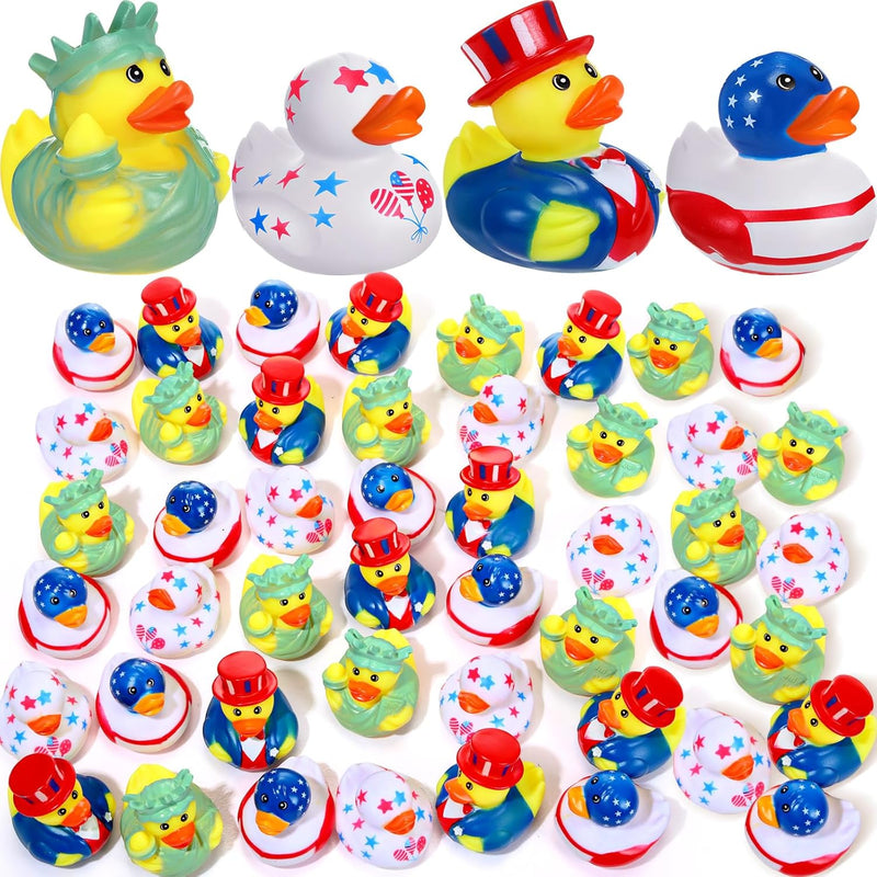 Jerify 96 Pcs 2 Inch Patriotic Rubber Ducks Summer Small Shower Float Rubber Ducks Star Rubber Ducky for Bath Birthday Gifts Baby Showers Beach Pool 4th of July Independence Day (Stylish)