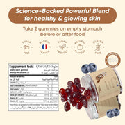 SKIN Vitamin Gummies, for healthier skin, glowing, radiant, clean skin, anti-aging ingredients, Sugar Free, Vegan, Blueberry Flavour (60 Count)