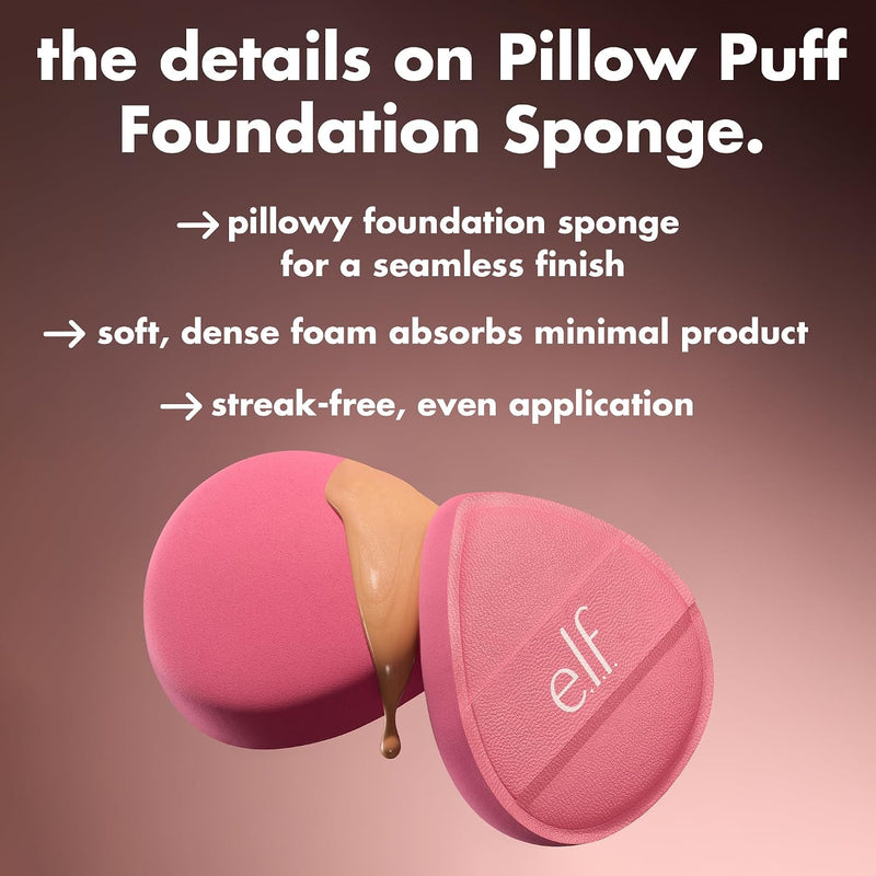 e.l.f. Pillow Puff Foundation Sponge, Bouncy, Ultra-Soft Foam Makeup Sponge For Liquid Foundation, Creates An Airbrushed Finish, Vegan & Cruelty-Free - Pink 1 Count (Pack of 1)