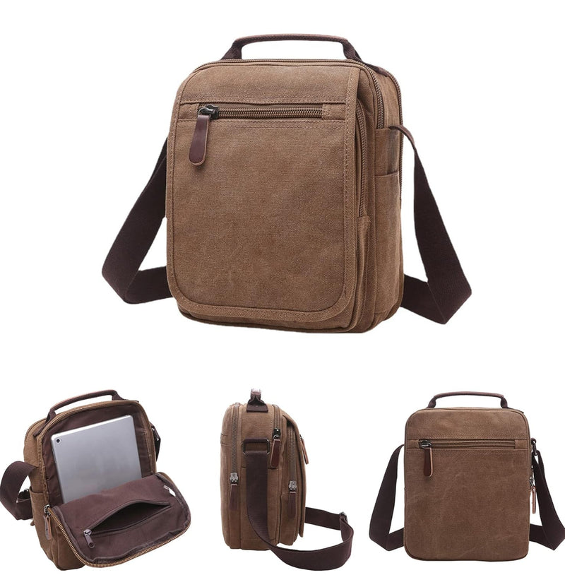 MAKINGTEC Men's Multifunctional Canvas Shoulder Bag, Handbag Multi-Pockets Business Messenger Bags, Outdoor Sports Over Shoulder Crossbody Side Bag