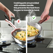 Milton Procook Triply 4 pcs Stainless Steel Sauce Pan 16 cm, Fry Pan 22 cm, Kadhai 24 cm with Glass Lid 24 cm and Wooden Handle, Silver Induction Safe Hot Plate Safe - Steel