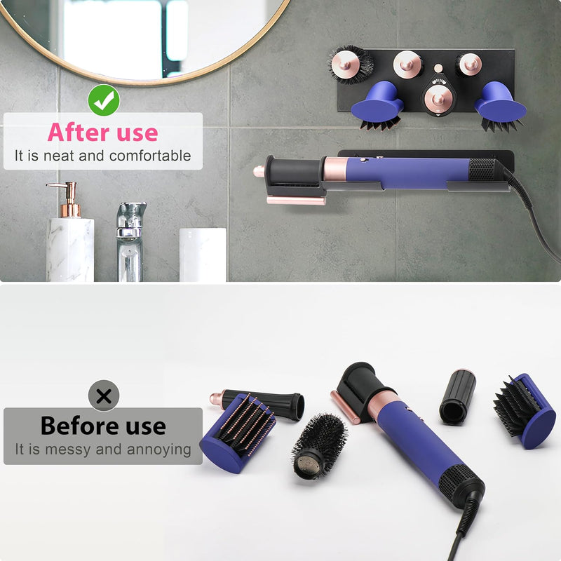 Storage Holder for Dyson Airwrap Curling Iron New Complete, Metal Wall Mount for Dyson Air Wrap Accessories Organizer with Non-Slip Silicone Pad for Bathroom Bedroom Hair Salon Barbershop
