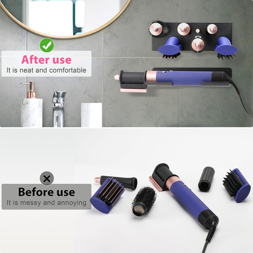 Storage Holder for Dyson Airwrap Curling Iron New Complete, Metal Wall Mount for Dyson Air Wrap Accessories Organizer with Non-Slip Silicone Pad for Bathroom Bedroom Hair Salon Barbershop