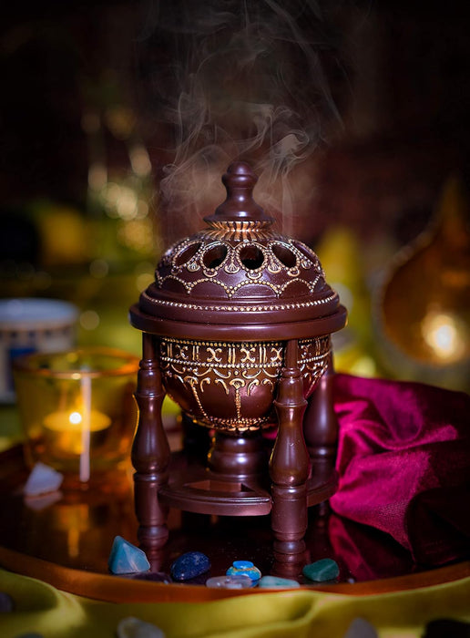 AM Charcoal Incense Burner - Bakhoor Burner, Oud Frankincense Resin Burner - for Office & Home Decor - Lavish 4 Pillar Black