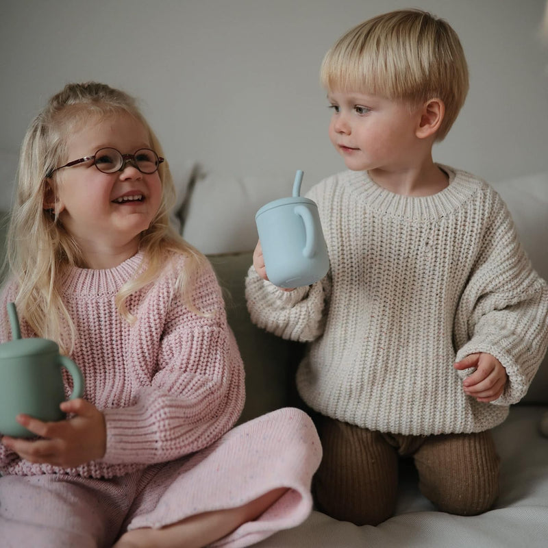 Mushie Silicone Training Cup with Straw for Baby - 175ml Leak-Resistant Cups for Toddlers with Removable Lid - BPA-Free, Dishwasher Safe | Blush