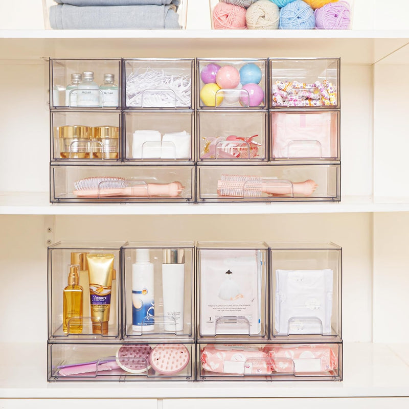 Vtopmart 12.1''W Clear Stackable Storage Drawers,4 Pack Acrylic Plastic Organizers Bins for Makeup Palettes, Cosmetics, and Beauty Supplies,Ideal for Vanity, Bathroom,Cabinet,Desk Organization