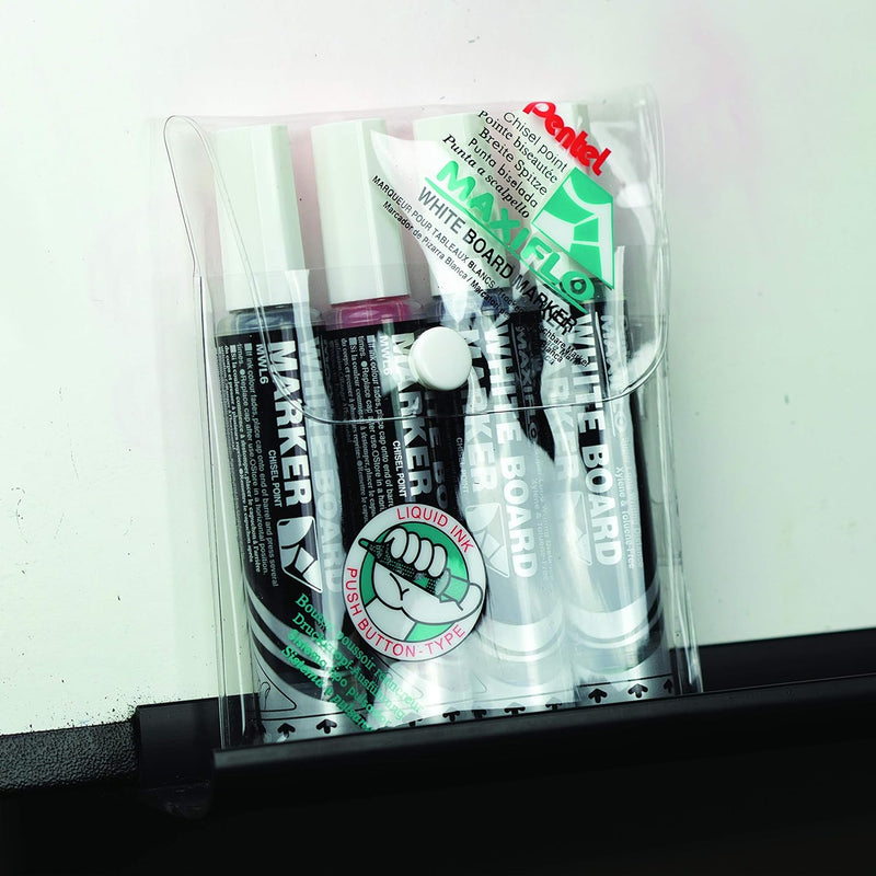 Pentel 5.7Mm Chisel Tip Wallet 4 Maxiflo White Board Liquid Ink Marker - Black/Red/Blue/Green