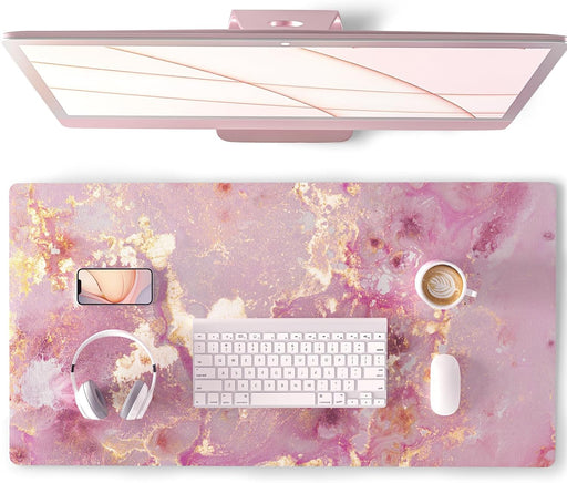 QIYI Large Mouse Pad, Cute Pink Desk Mat for Desktop, Women Girls PU Leather Waterproof Gaming Mousepad, Rose Gold Marble Computer PC Laptop Protector Writing Pads for School Office Home 31.5" x 15.7" - Pink Gold Marble 39.9 x 80 Ø³Ù