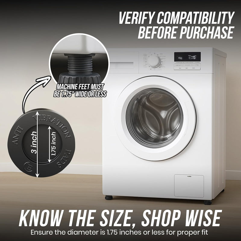 Anti Vibration Pads with Tank Tread Grip, 4 Pads + Level - Washer & Dryer Pedestals Fit All Machines - Noise Dampening, Protects Laundry Room Floor - Anti Vibrasion Pads for Washing Machine