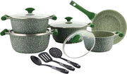 Prestige Essentials Granite 12 Piece Non-Stick Cast Aluminium Cookware sets Induction Base Non Stick Aluminium Granite Casserole Granite Fry Pan Blue - Green