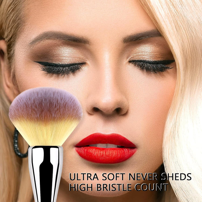 Powder Brush Large Foundation Brush, Pressed Powder Fluffy Kabuki Makeup Brushes Perfect For Buffing,Stippling,Blending Liquid,Cream and Flawless Setting Powder Contour Face Brush(1PCS,SILVER)